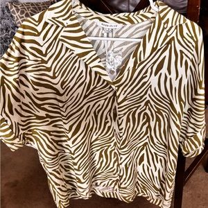 Green zebra print button up